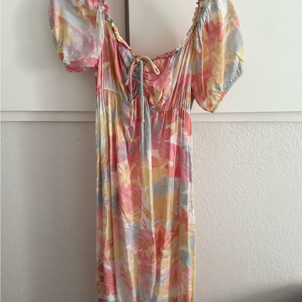 H&M Pink and Orange Ruffled Tie Front Maxi Dress